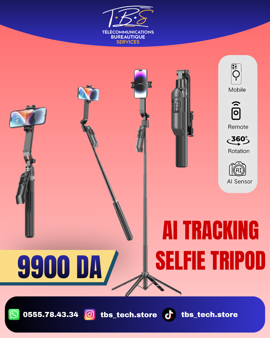AI tracking selfie tripod