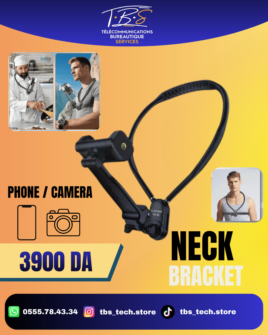 neck bracket for camera and phone